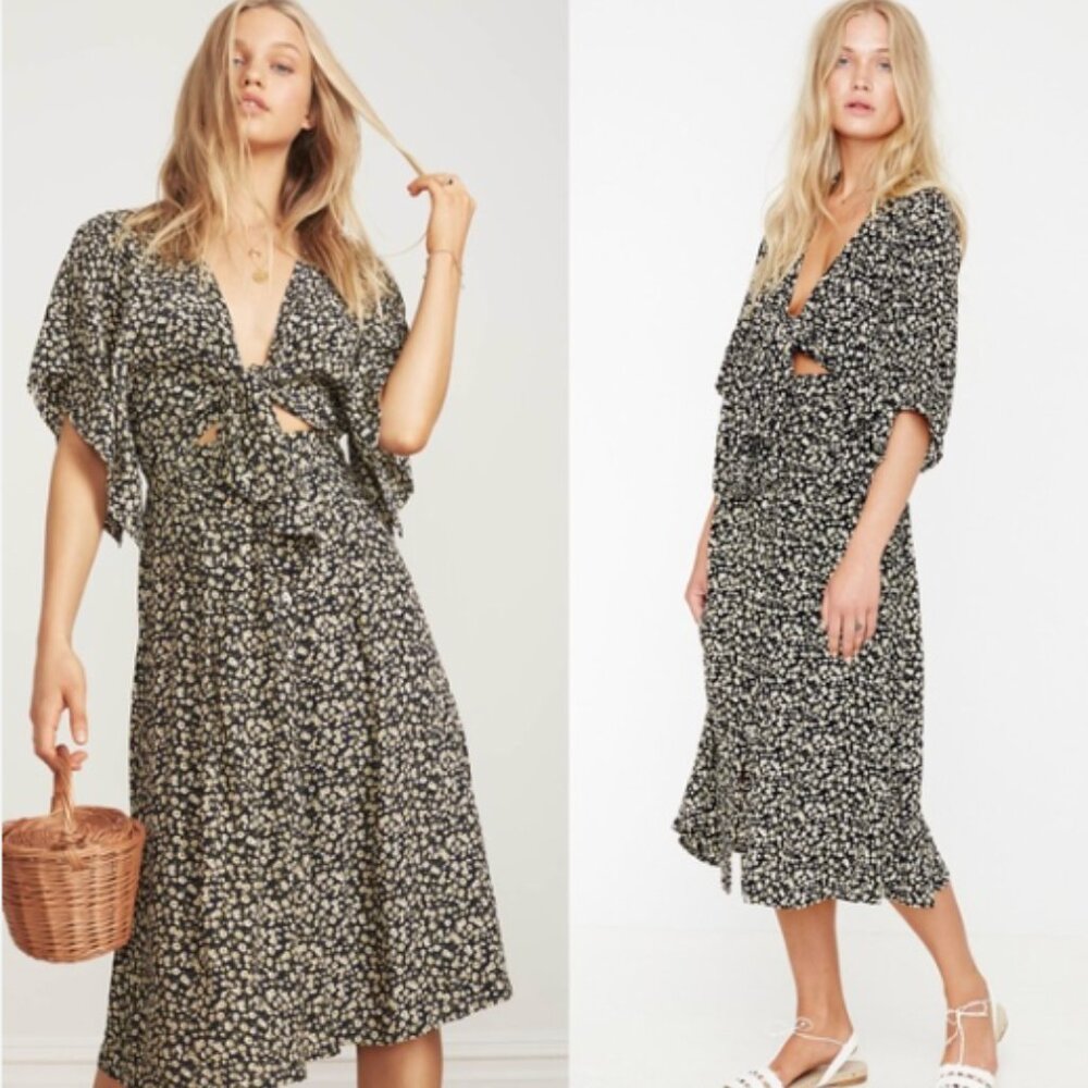 FAITHFULL THE BRAND MASSIMO MIDI DRESS IN BLACK FLORAL, SIZE 6